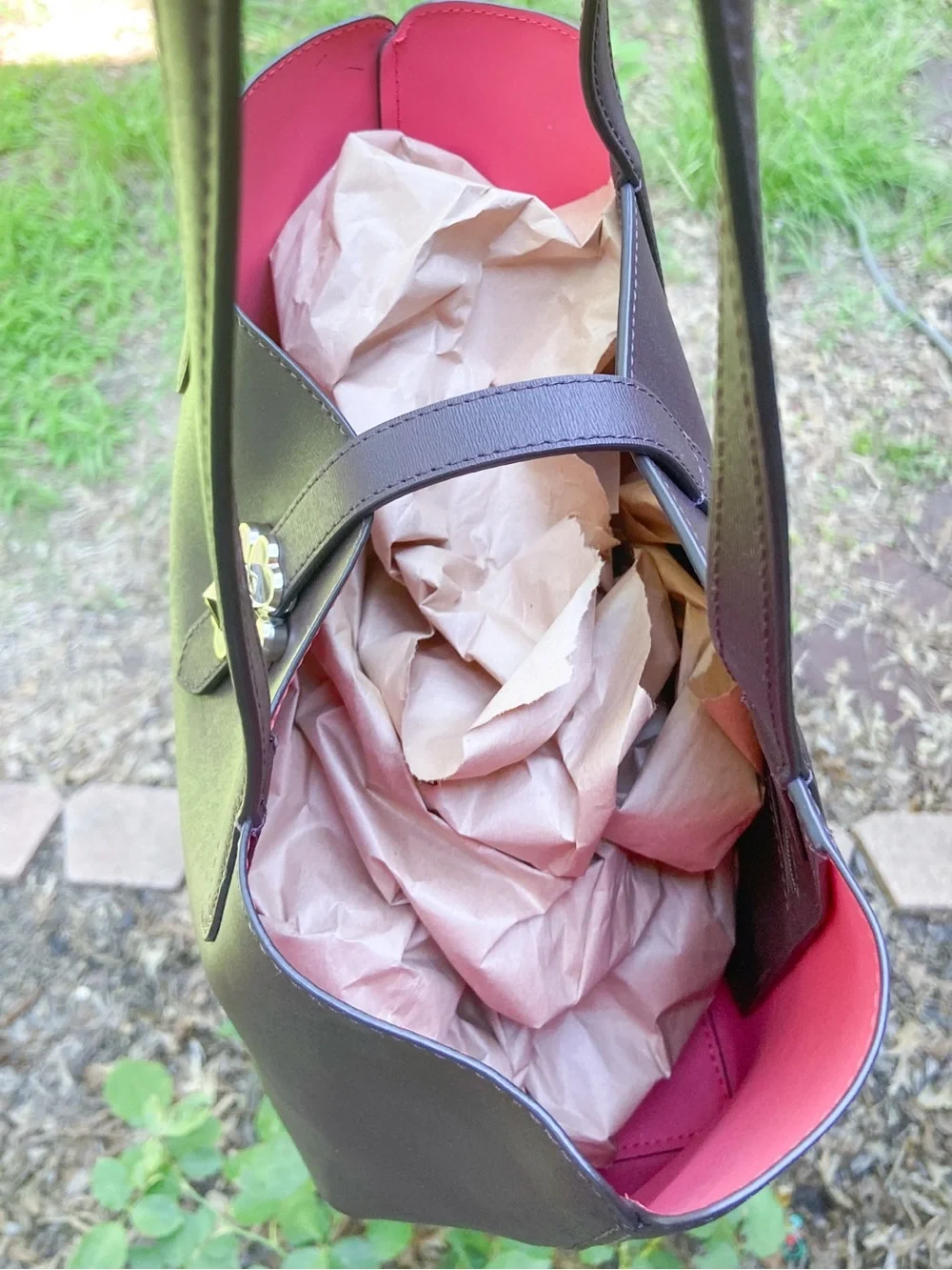 Kate Spade Kaci Small Leather Chocolate Cherry Tote with Clover Turn-Lock